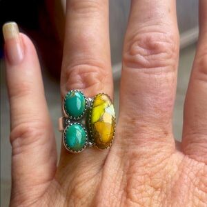 Native American Kingman Turquoise & Golden Dalila 925 Silver Ring!❤️‍🔥